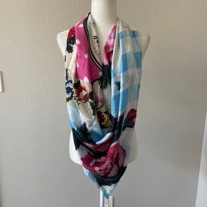 Clever Carriage Company 100% Silk Scarf Every Second Counts Pink Florals Tassels